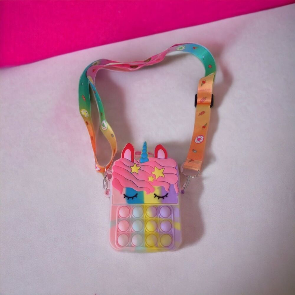 Girl's Unicorn Pop Bubble Fidget Purse Wallet with Colorful Strap